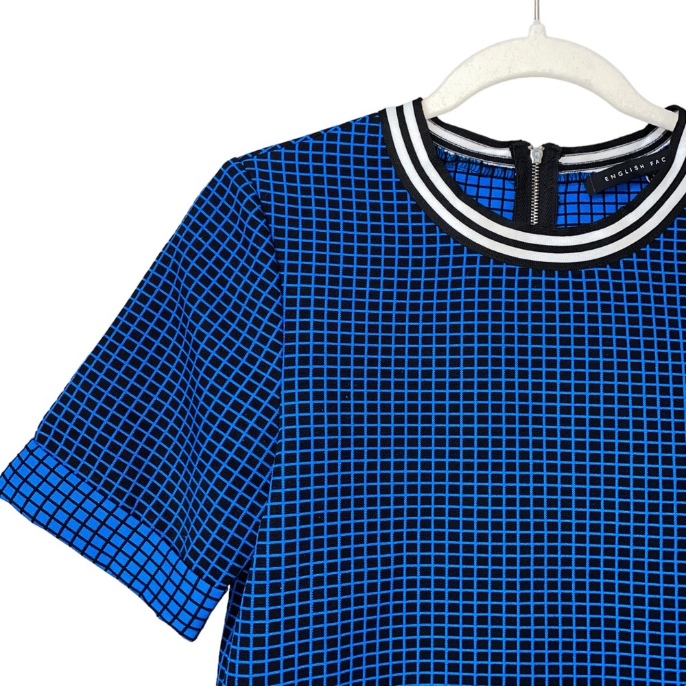 English Factory blue black thick structured checkered print boxy Top size small - Picture 4 of 12